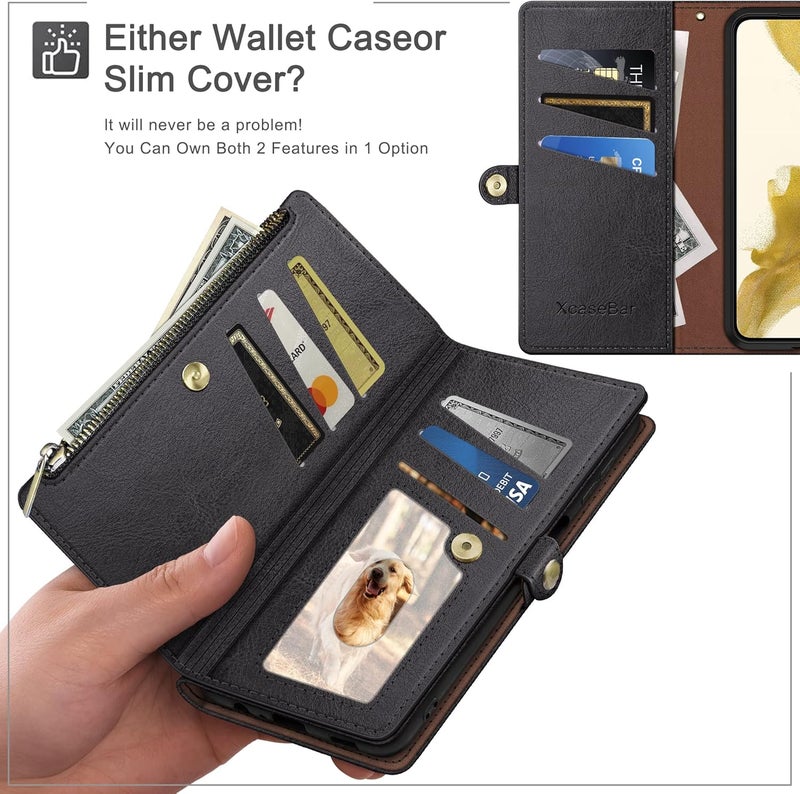 XcaseBar compatible with iPhone 17 Pro Max 6.9" Wallet case with Zipper Credit Card Holder【RFID Blocking】,Flip Folio Book PU Leather Phone case Shockproof Cover Women Men for Apple 17ProMax case Black - Image 3